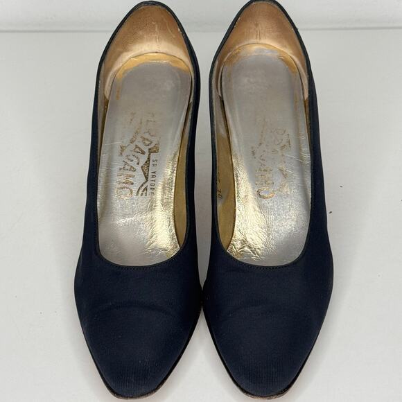 Salvatore Ferragamo Pumps Womens Size 7 4A Black Almond Toe Suede Stiletto Heels - Picture 5 of 11